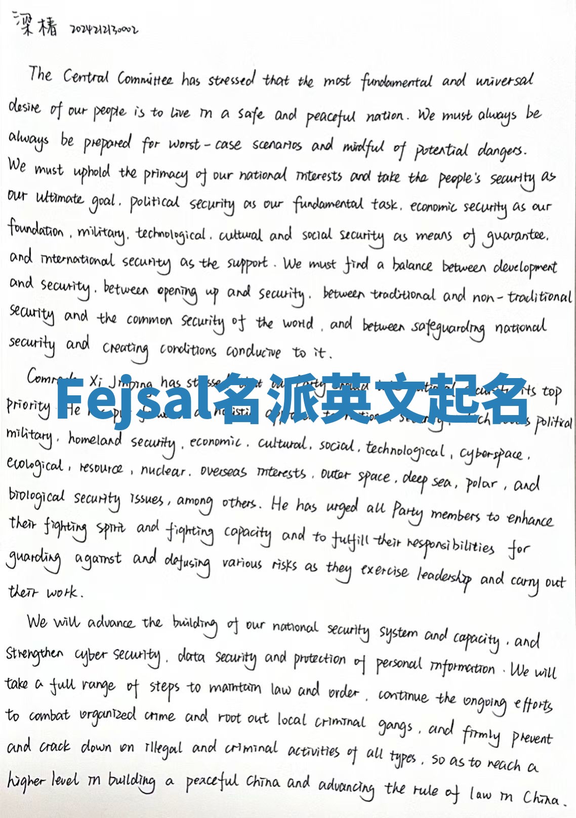 Fejsal名派英文起名