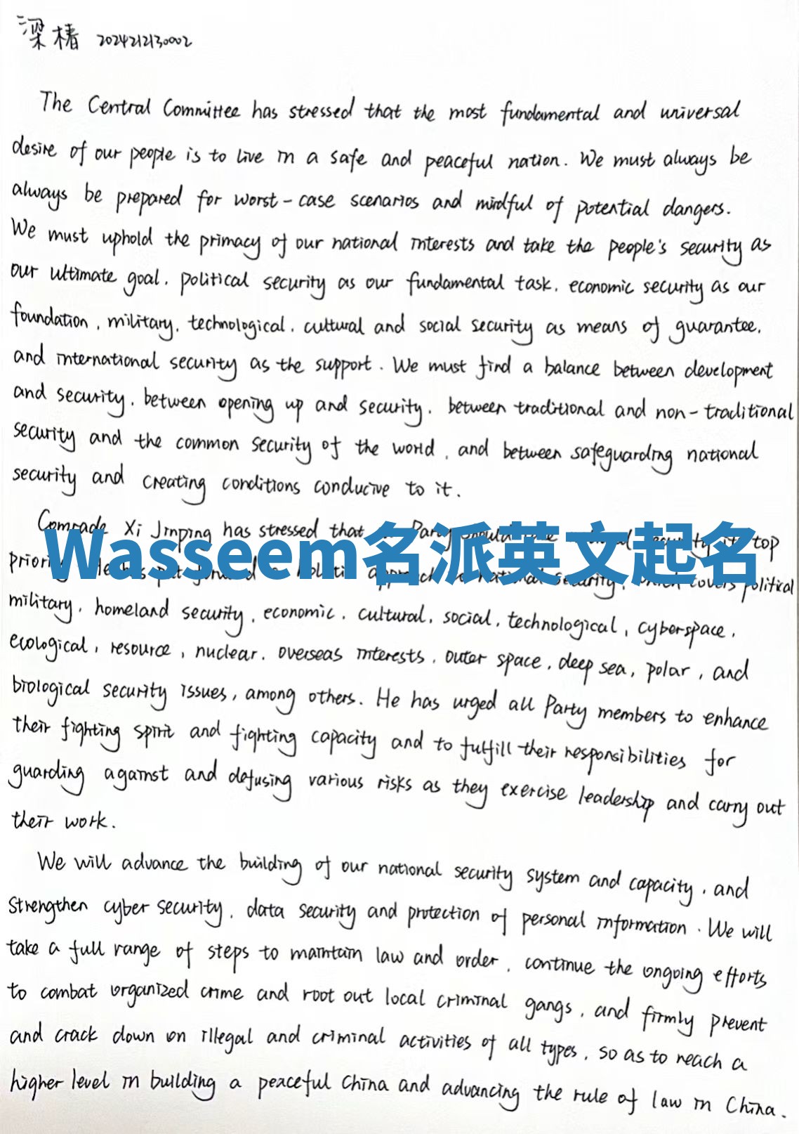Wasseem名派英文起名
