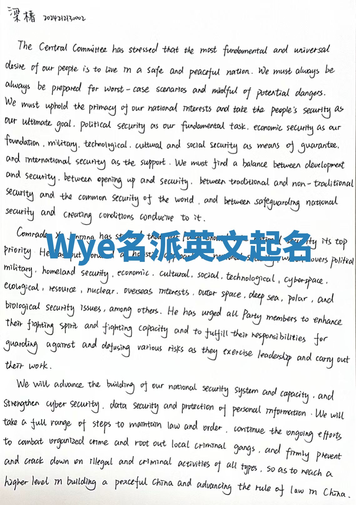 Wye名派英文起名